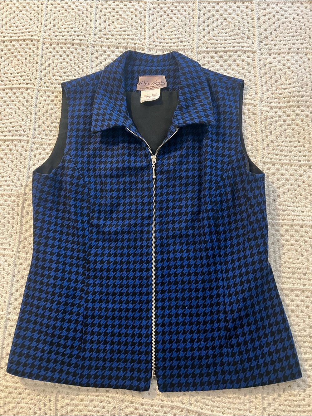 Eric Ryan Sport Wool Blend Houndstooth Zip-Front Sleeveless Vest Sz 8